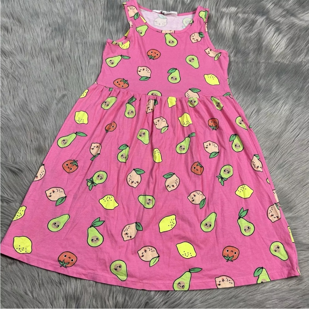 H&M Girls 8-10 Pink Fruit Print Multicolored Tank Dress